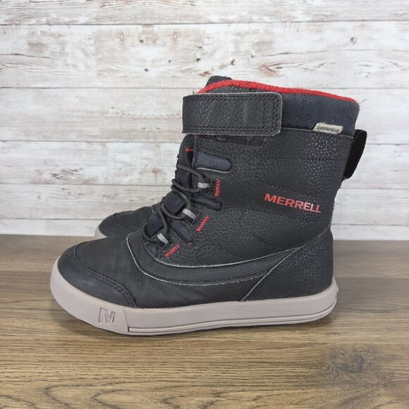 Merrell Kids Snow Storm Boots Size 13 Waterproof Insulated Unisex Black Red - Picture 3 of 9